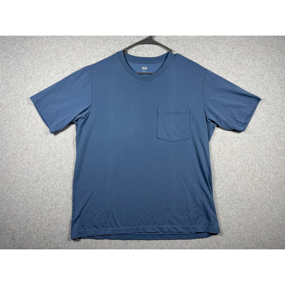 Uniqlo Men XL Blue Short Sleeve Pocket T-Shirt Crew Neck Solid Cotton Tee 0412